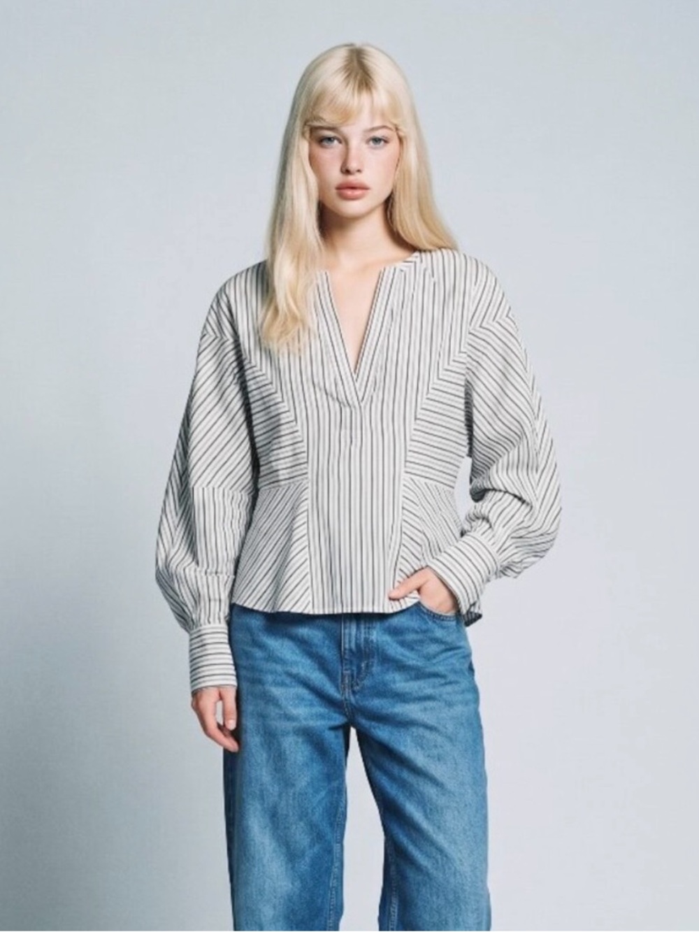 Equipment Femme Striped Cotton Peplum Blouse Women Size 6